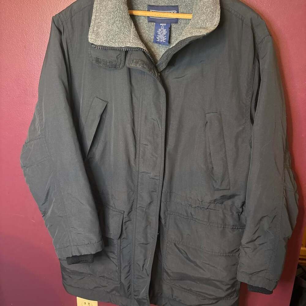 Lands End Winter Jacket Size S Black Gray Nylon Fleece Lined 90s